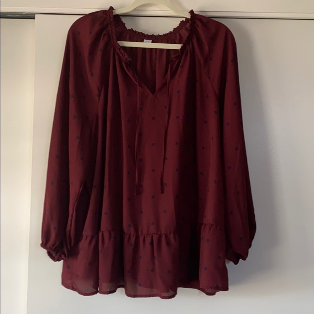 Polka dot peplum blouse.